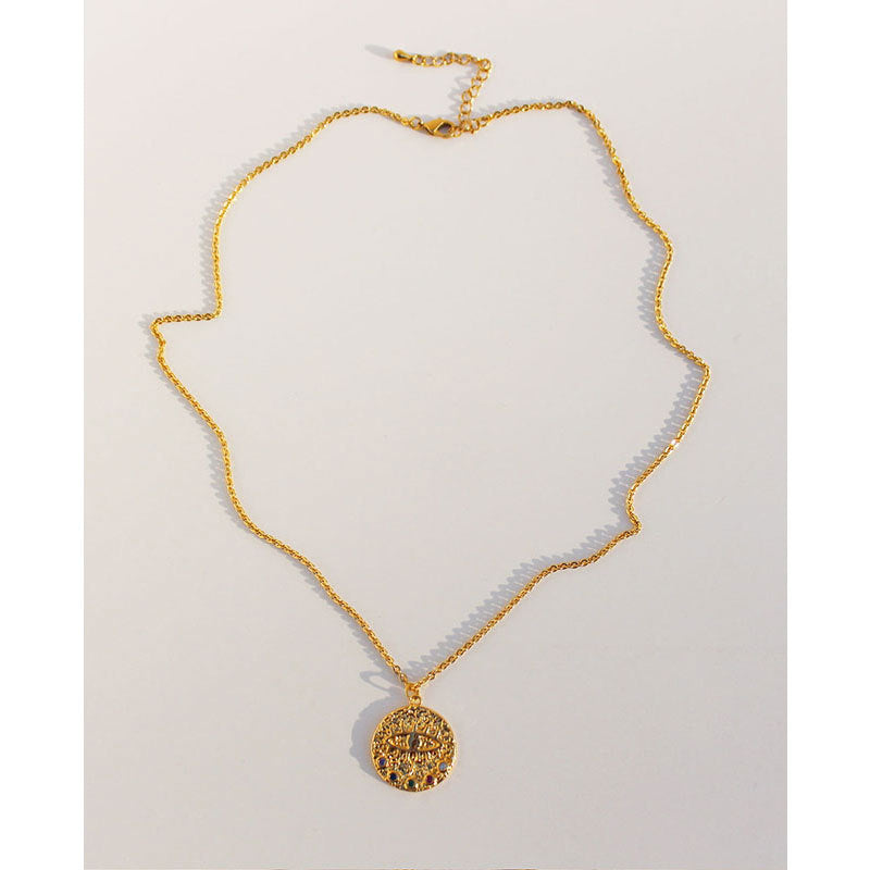 Collar apilado doble colgante de medalla de ojo de cobre al por mayor